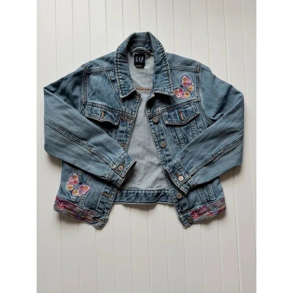 Vintage Y2K Gap Kids Embroidered Denim Jacket - Size Medium